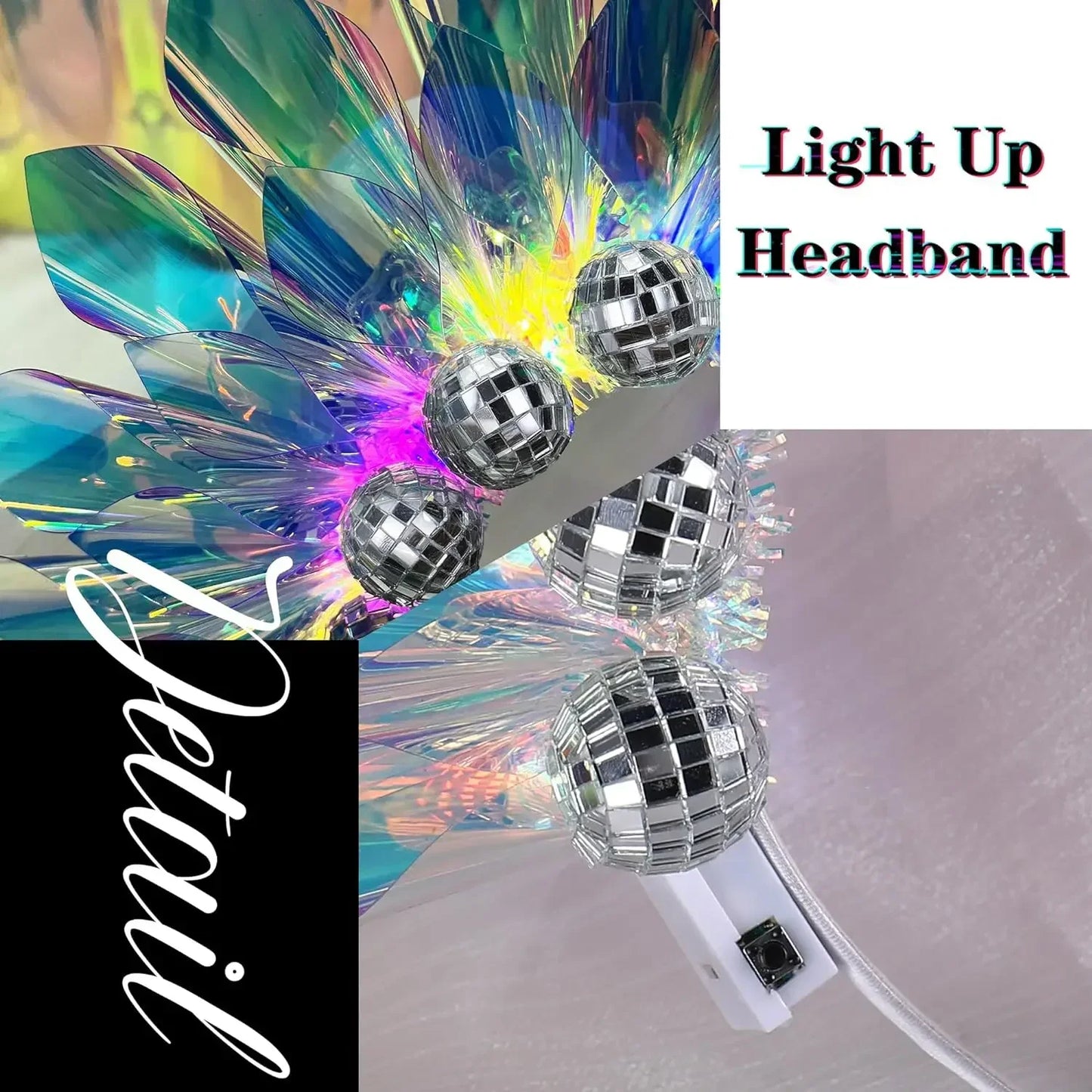 Diadema de Bola de Discoteca LED Brillante para Mujer - Tiara Iluminada con Luz Láser para Fiestas, Clubes Nocturnos y Halloween