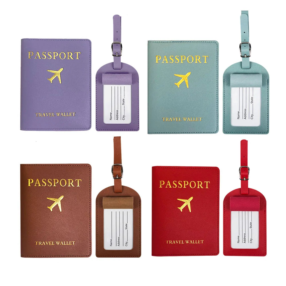 Etiqueta de Equipaje y porta pasaporte de Cuero PU para Hombres y Mujeres – Soporte de ID y Dirección para Maletas y Bolsas de Viaje