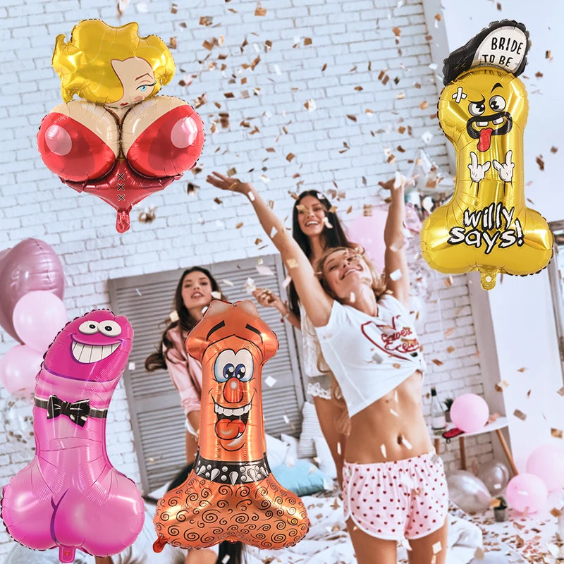 1pc Big Willy Shape Foil Balloon Bachelorette Hen Party Inflatable Penis Boobs Ballon For Wedding Bride To Be Party Decor Globos