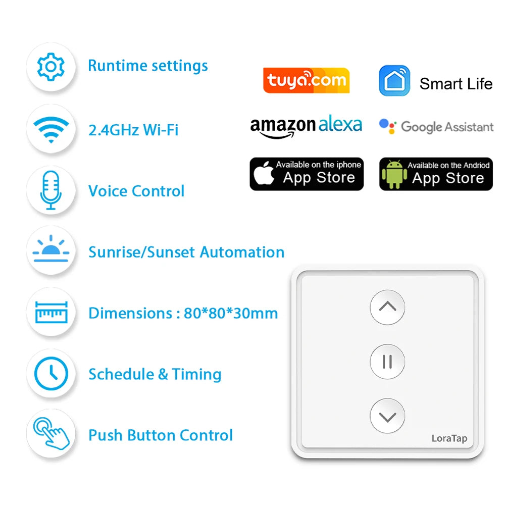 Interruptor de Cortinas Eléctricas LoraTap Tuya | Control de Persianas por Voz con Alexa y Google Home