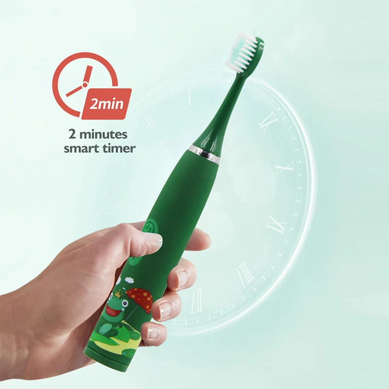 Cepillo Eléctrico Infantil Sonic con 12 Cabezas de Repuesto - Cepillo Automático de Caricatura, Resistente al Agua y Suave para Niños