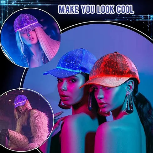 Sombrero LED Multicolor con Fibra Óptica, Capucha Neón para Discotecas, Eventos y Fiestas