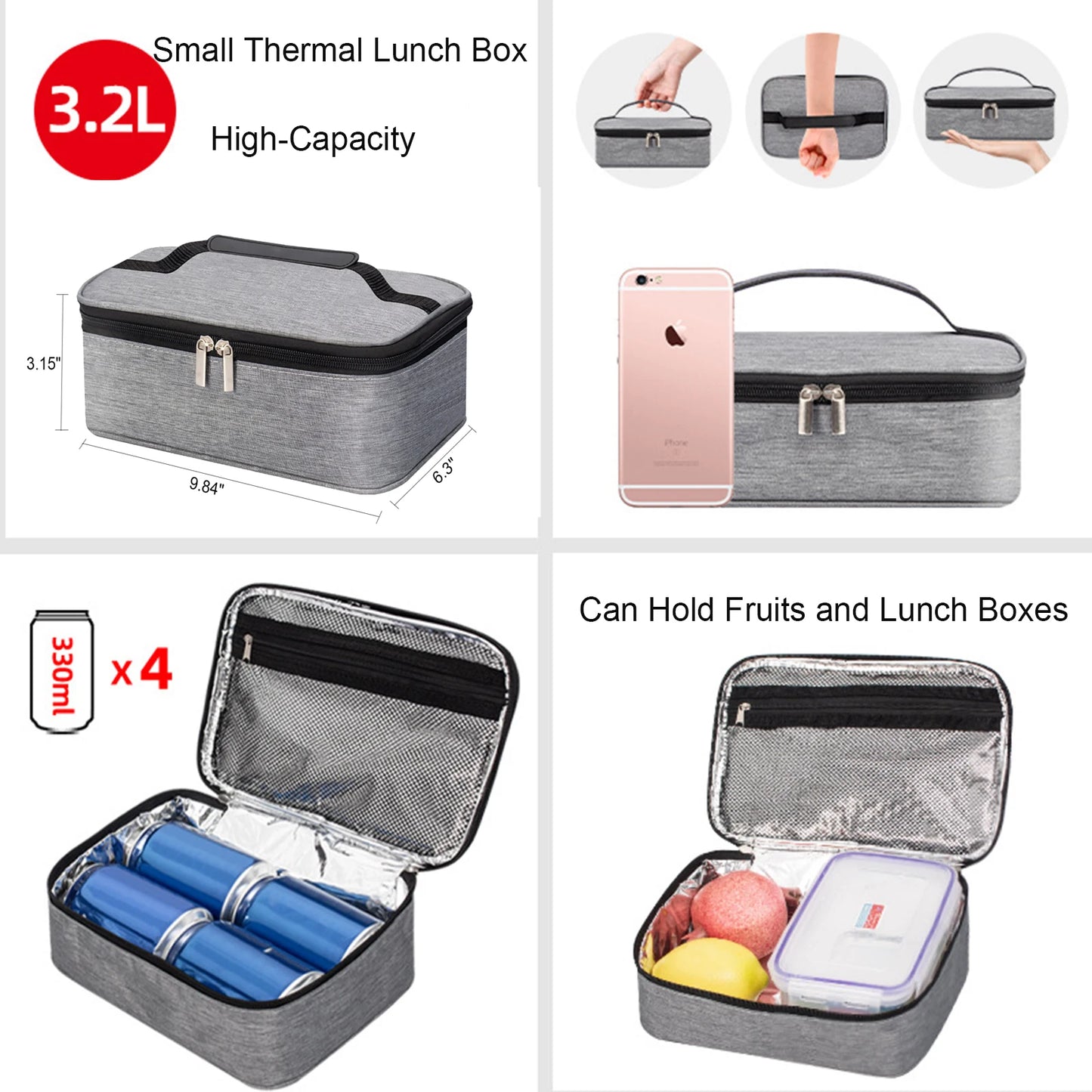 Bolsa Térmica para Almuerzo para Mujeres y Hombres, Mini Bolsa Insulada Portátil, Perfecta para Comidas, Snacks y Viajes