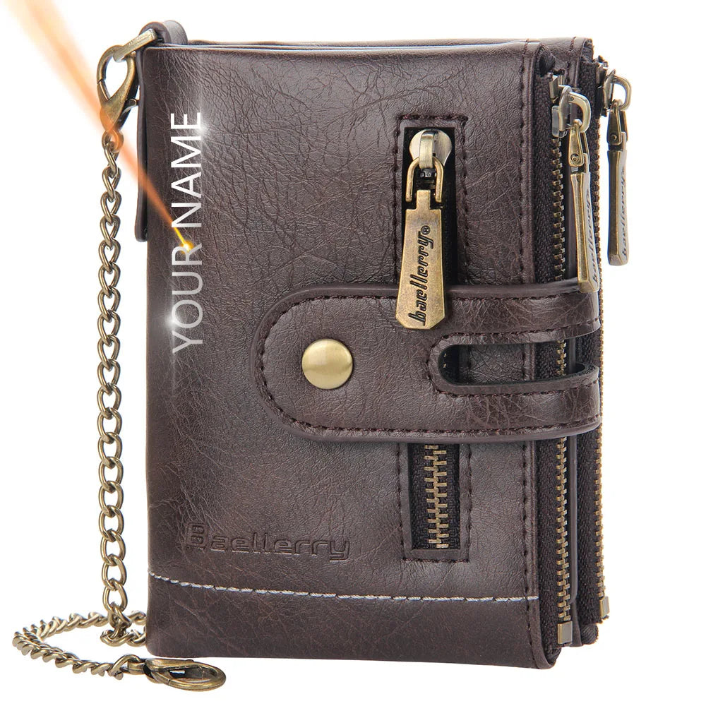 Carteras Baellerry para Hombre con Grabado de Nombre, 11 Tarjeteros, Monedero con Doble Cremallera, Cartera de Alta Calidad