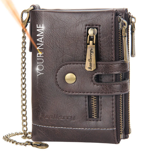 Carteras Baellerry para Hombre con Grabado de Nombre, 11 Tarjeteros, Monedero con Doble Cremallera, Cartera de Alta Calidad