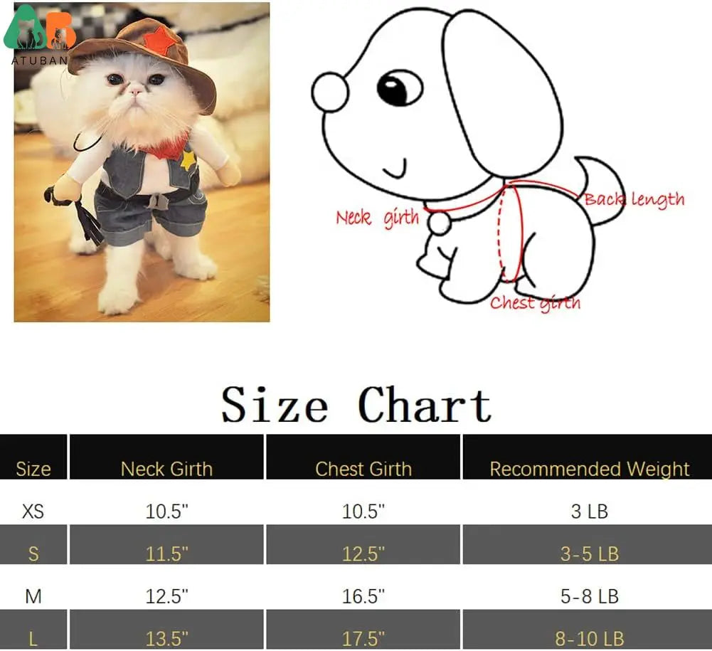 Disfraz de Halloween para Mascotas, Traje de Vaquero del Oeste con Sombrero, Ropa Divertida para Gatos y Perros Pequeños, Disfraz de Vaquero Adorable