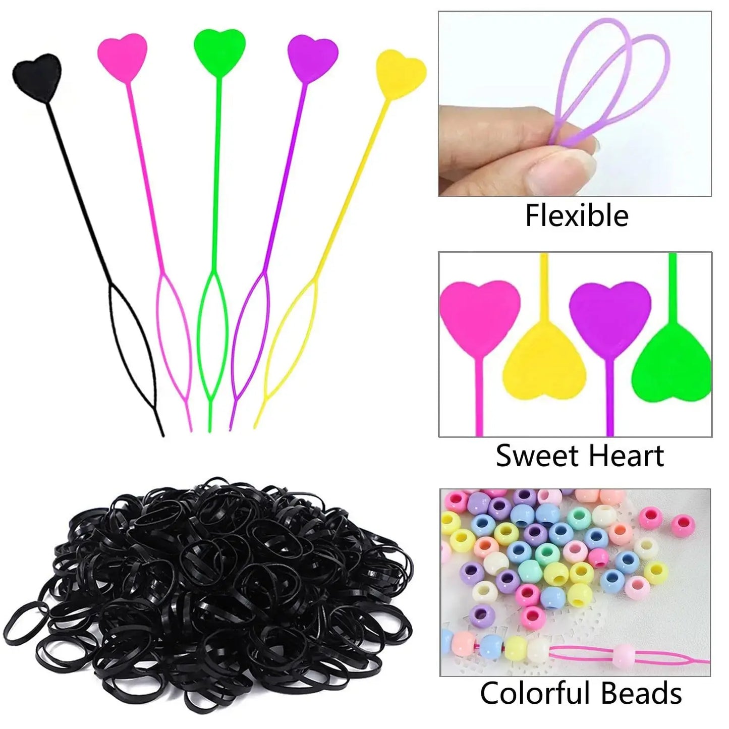 Juegos de cuentas acrílicas para el cabello para niños, 201 piezas, cuentas de rastas multicolor, 100 bandas de goma y 1 herramienta para trenzar el cabello