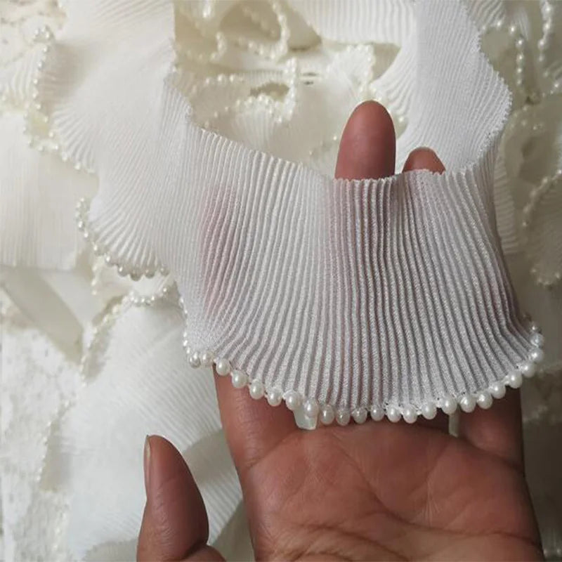 Encaje Tul con Flores Blancas - Cinta de Ruffle 6 cm Ancho para Costura y Decoración DIY en Vestidos y Guipur