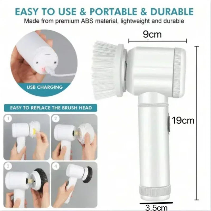 Cepillo Eléctrico Rotatorio para Limpieza de Baño - Cepillo de Limpieza con 5 Cabezas Intercambiables