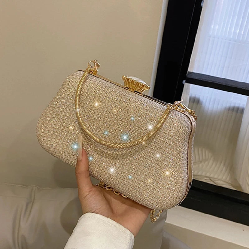 Bolso de Noche de Diseño Lujo para Mujeres, Marca de Fiesta, Banquete, Bolso con Brillos para Damas, Clutch de Boda con Cadena