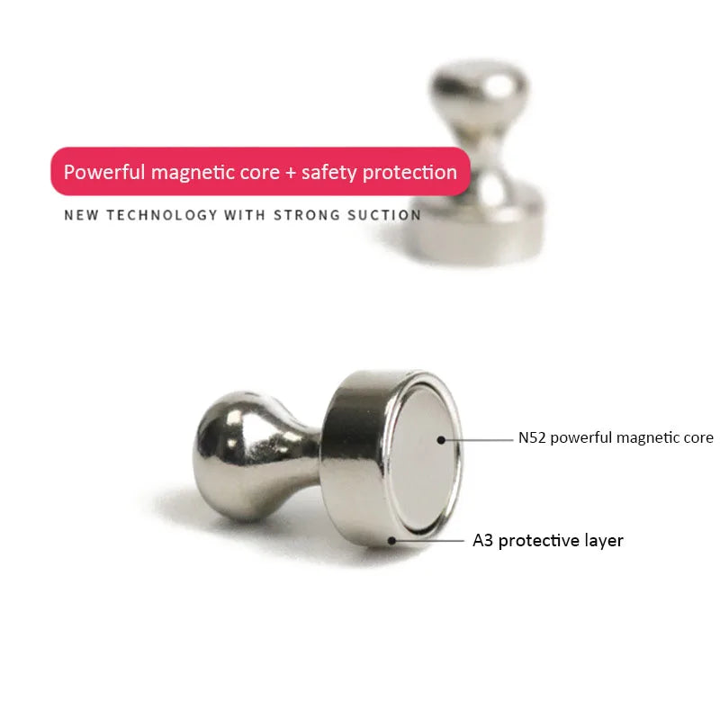 10 Piezas de Pushpins Magnéticos de Neodimio Súper Fuertes - Imanes de Acero Duraderos para Refrigerador y Pizarras Blancas