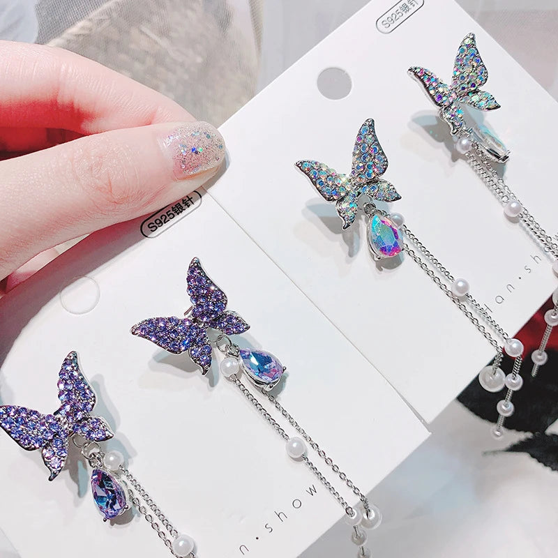 Pendientes de Mariposa con Borla Brillante