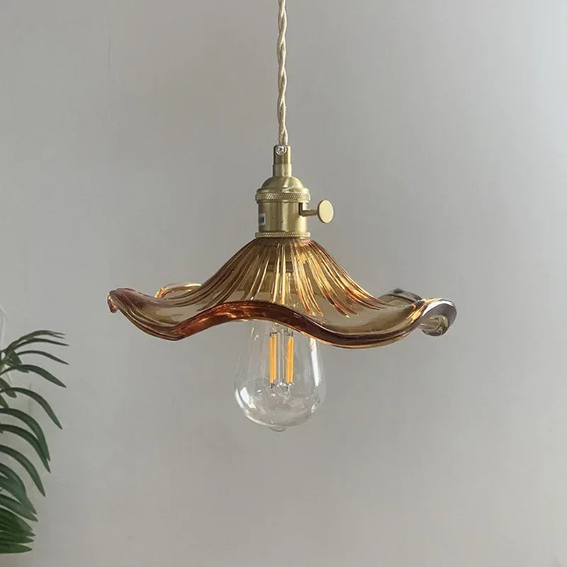 Lámpara Colgante LED Simple de Estilo Nórdico para Dormitorio, Sala de Estar, Bar, Luces Colgantes de Cobre con Vidrio Colorido