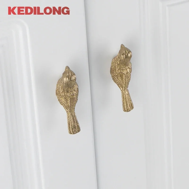 Perilla de Cajón de Pájaro de Lujo Europea de Latón Macizo, Tirador Dorado para Muebles y Gabinetes de Cocina