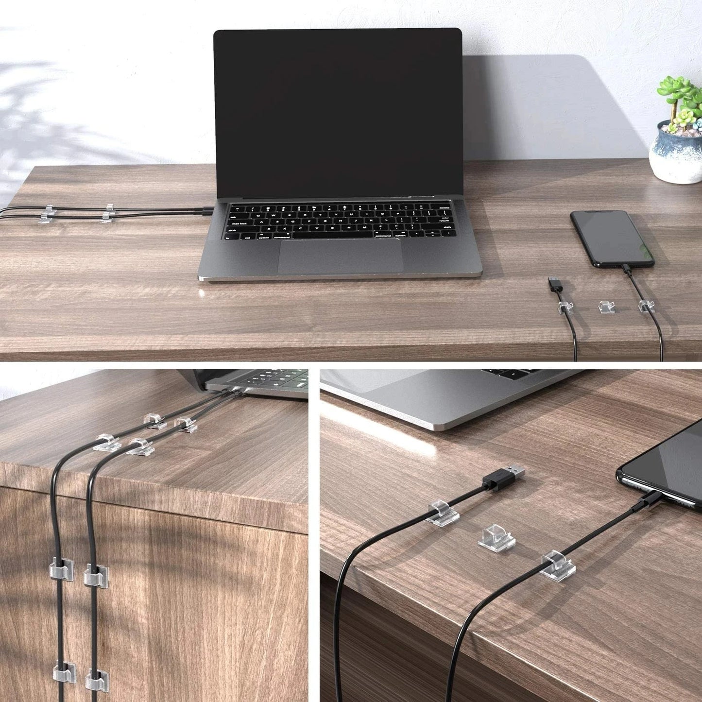 50PCS Clips Organizadores de Cables - Soporte de Gestión de Cables para USB y Cargadores, Ganchos Montados en la Pared