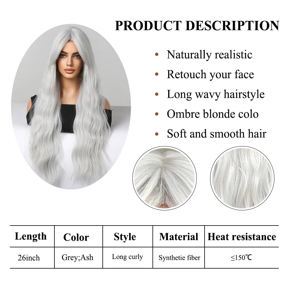 Pelucas sintéticas rizadas largas con flequillo para mujer, gris ceniza, platino, Afro, onda profunda, Cosplay, Lolita, cabello Natural, calor