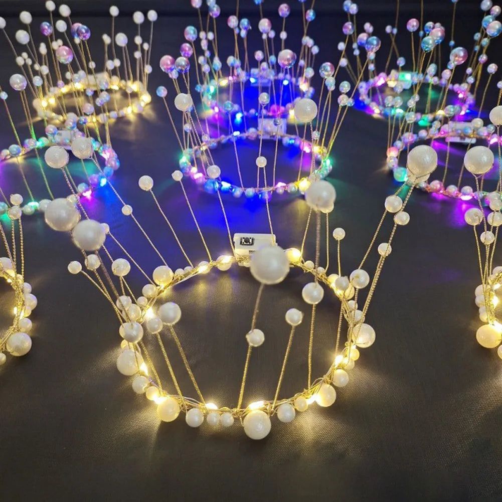 Corona de Pastel con Perlas y Luz LED - Decoración para Fiestas de Princesa, Cumpleaños y Bodas