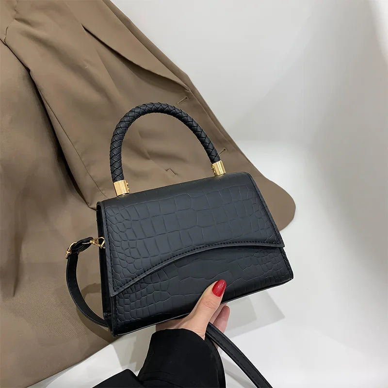 Bolso de hombro de cuero PU de color sólido para mujer, bolso pequeño de diseñador de moda, con asa superior, bolso cruzado con patrón de lujo, monedero