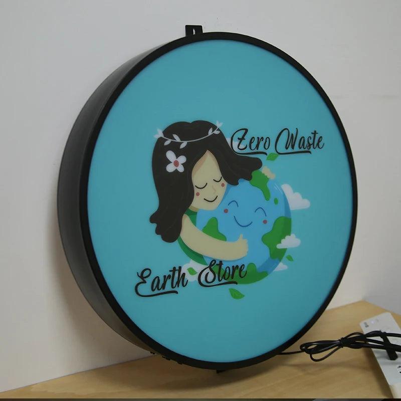 Caja de Luz LED 50 cm, Señalización de Negocios Personalizada, Lámpara Publicitaria Exterior de Doble Cara, Señal de Tienda para Publicidad