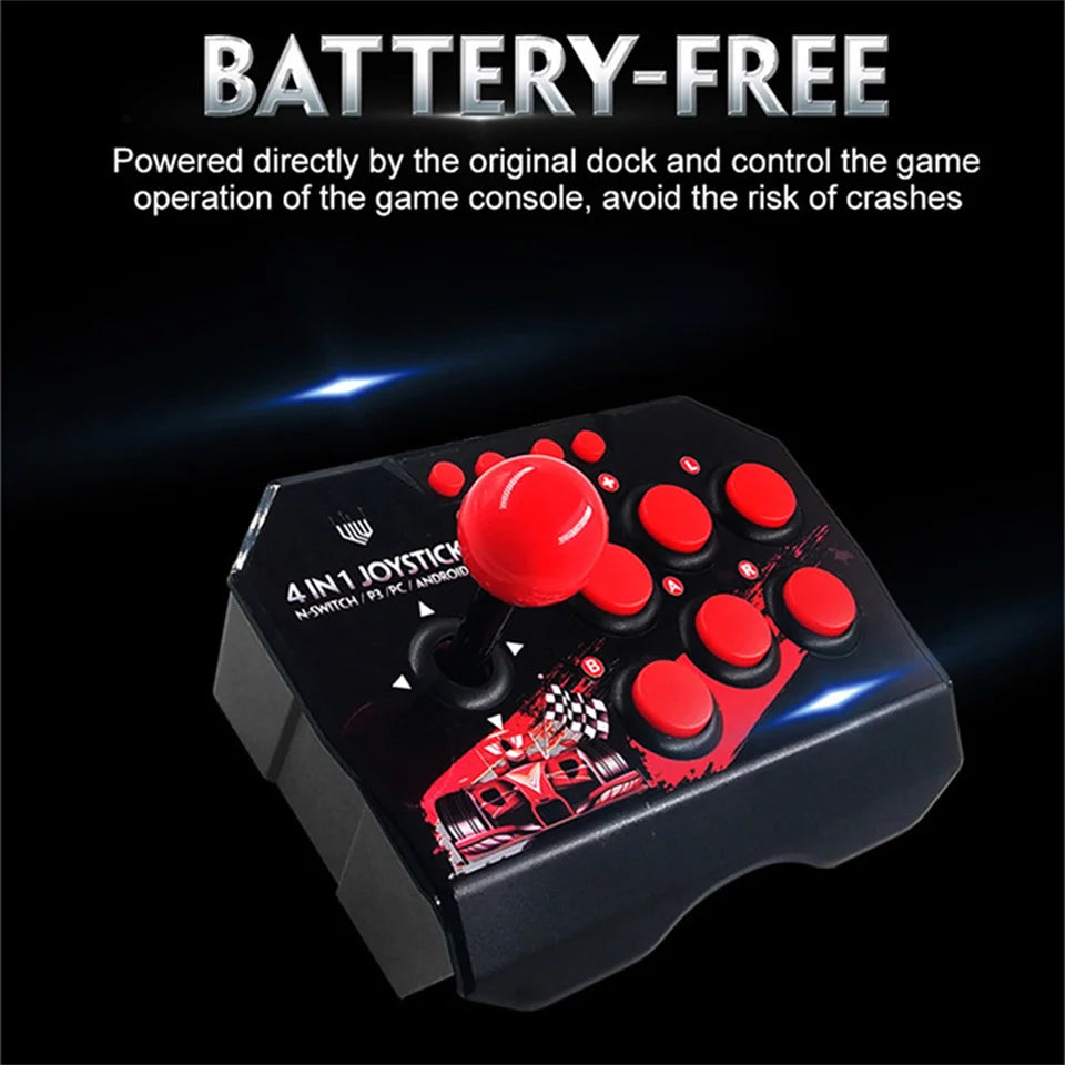 Joystick de Juegos USB con Cable 4 en 1 con Cable USB de 3M, Consola de Juegos Turbo Rocker Arcade para Nintendo Switch, Android TV, PS3, PC