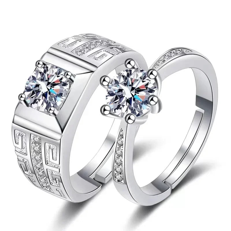 Anillo de Compromiso Moissanita con Diseño Abierto - Anillo Clásico de Pareja para Hombres y Mujeres, Anillo de Boda