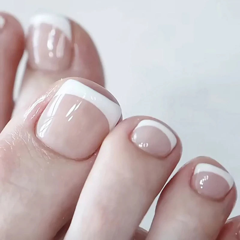 Uñas postizas para dedos de los pies para mujer, Uñas postizas francesas cuadradas de Color Nude, Uñas postizas para pies, puntas de uñas para pies, prensa Artificial para uñas de los pies, 24 piezas, 2024
