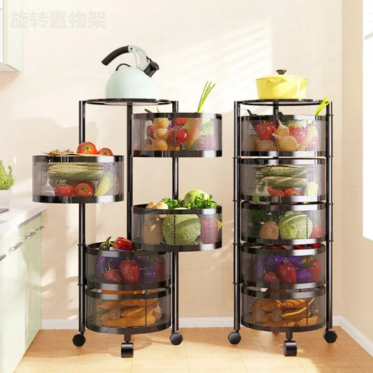 Estante Giratorio Multiusos para Verduras y Frutas en la Cocina: Organizador de Almacenamiento de Multi-Capas para Suelo con Canastas Giratorias