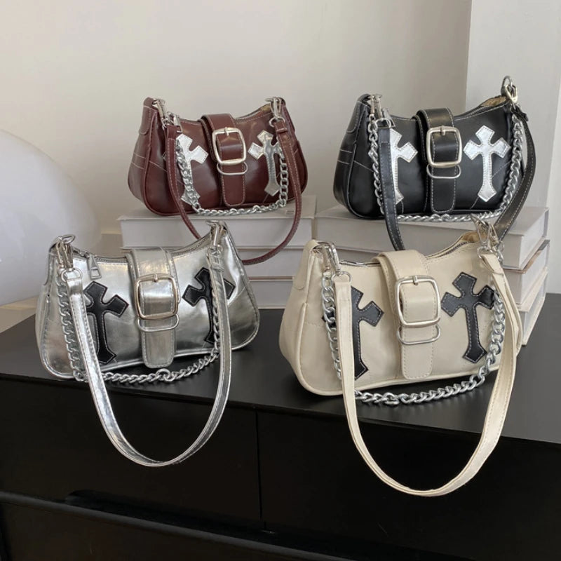 Bolso Y2K de Cadena para Mujer, Estilo Retro, Pequeño Bolso de Hombro, Clutch Fashion de PU para Chicas Modernas