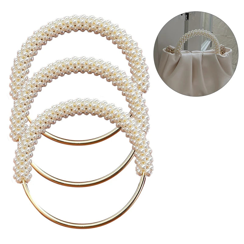1PC Mango de Bolsa de Perlas de Estilo Elegante con Anillo Metálico y Cuentas Coloreadas para DIY, Accesorios de Mano para Bolsos y Carteras