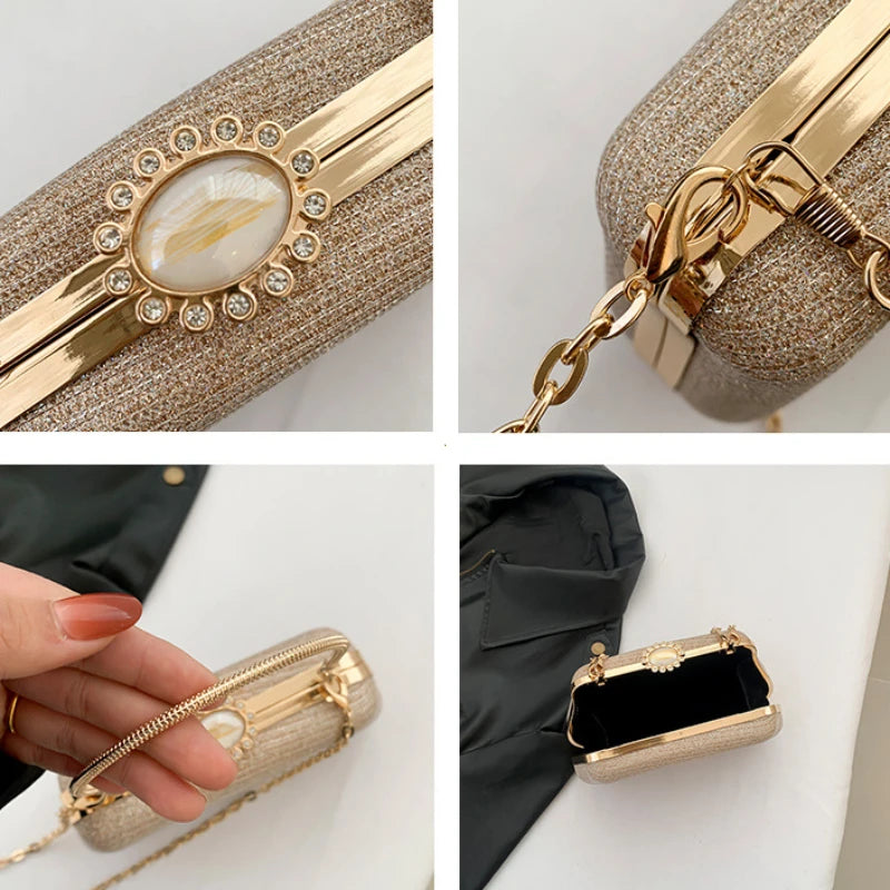 Bolso de Noche de Diseño Lujo para Mujeres, Marca de Fiesta, Banquete, Bolso con Brillos para Damas, Clutch de Boda con Cadena