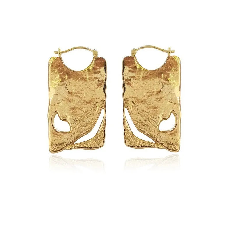 Pendientes Geométricos Huecos de Metal Plegado Estilo Coreano para Mujer y Niña - Joyería Antigua para Fiestas y Regalos