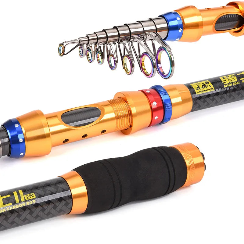 Combo de Caña y Carrete para Pesca en Mar Telescópica de Carbono 1.8-3.6m: Equipo Completo para Pesca de Spinning y Baitcasting