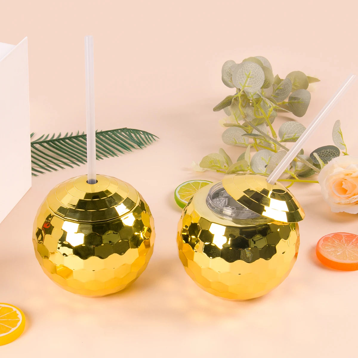 Vasos de Esfera Disco con Sombrero Vaquero - Taza de Fiesta con Pajillas para Despedida de Soltera, Fiestas