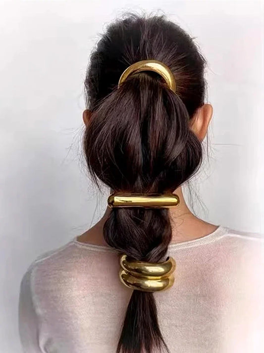 Elástico de Cabello Metálico Liso – Accesorio de Moda para Mujeres y Niñas