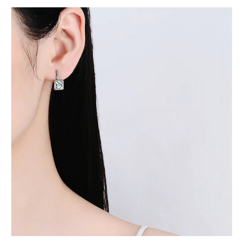 Pendientes de Aro con Piedras Preciosas de Cristal Cuadrado en Plata de Ley 925