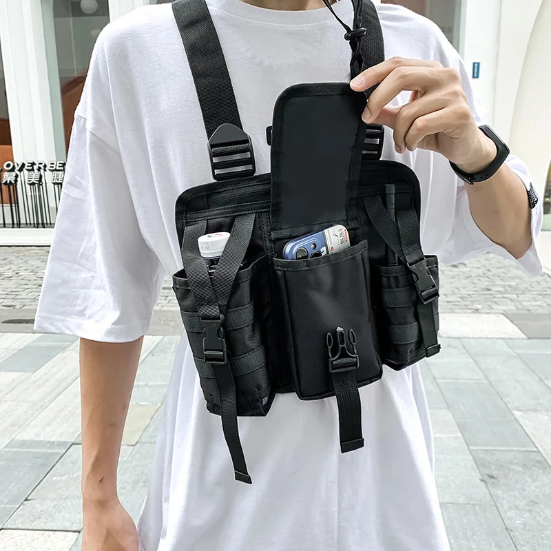 Mochila de Pecho Hip-Hop Streetwear Unisex - Bolso Táctico Multifuncional para Hombre y Mujer, Ideal para Viajes y Deportes