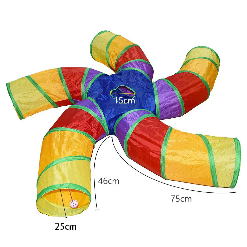 Sonajero para Gatos y Túnel de Papel Arrugado, Juguetes para Gatos Pequeños, Túnel Plegable de Poliester y Algodón, Tienda y Juguetes para Gatos, 21 Piezas
