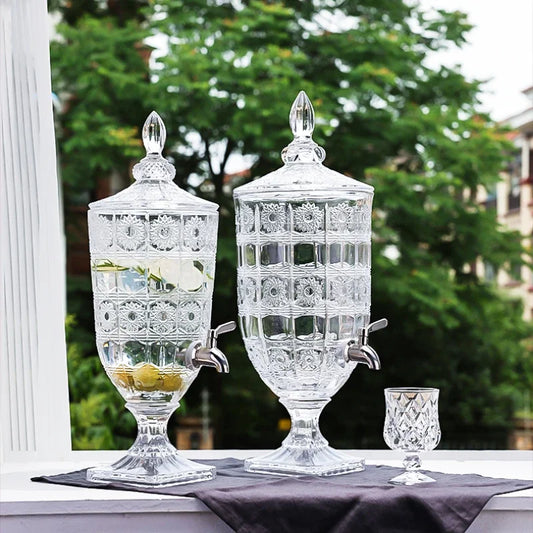 Hervidor frío de vidrio de gran capacidad, cubo de bebida de jugo de estilo europeo, grifo de diseño moderno