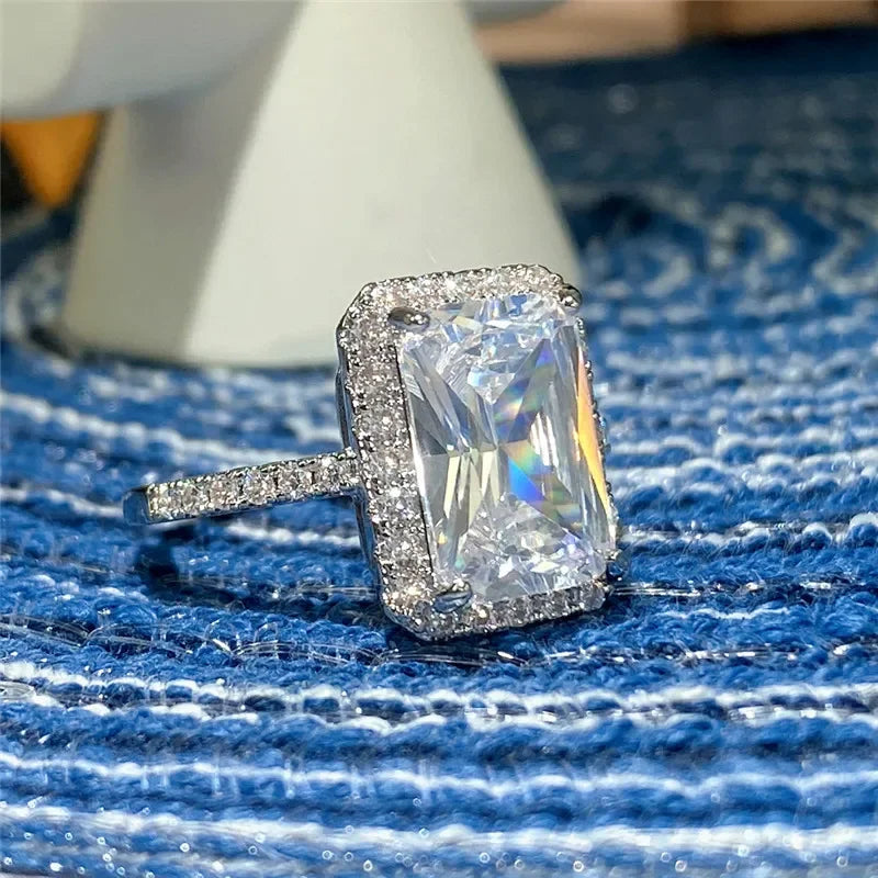 Anillos cuadrados clásicos de Color plateado para mujer, joyería de boda con moissanita brillante, anillo femenino de circón cúbico