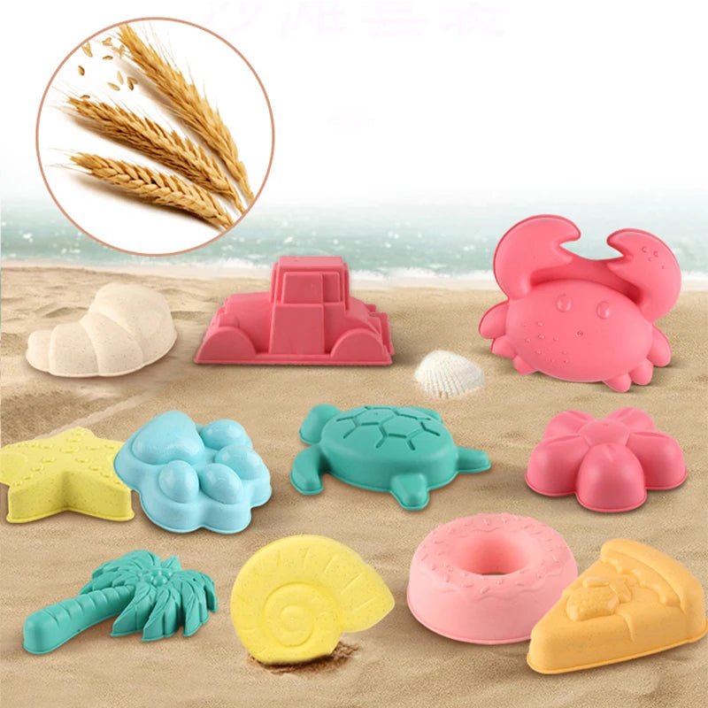 Set de Juguetes de Playa para Niños, Moldes de Arena y Herramientas de Excavación, Set de 12 Piezas con Vehículos y Accesorios en Trigo