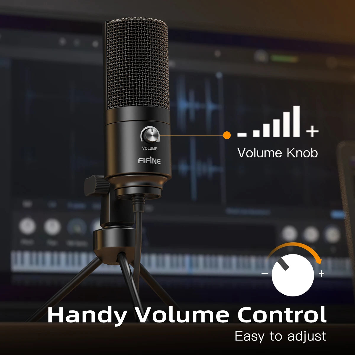 Micrófono de Condensador USB FIFINE K669B con Control de Ganancia | Micrófono de Metal para Estudio en Casa, Podcasting y Grabación de Voz en Laptop y Windows