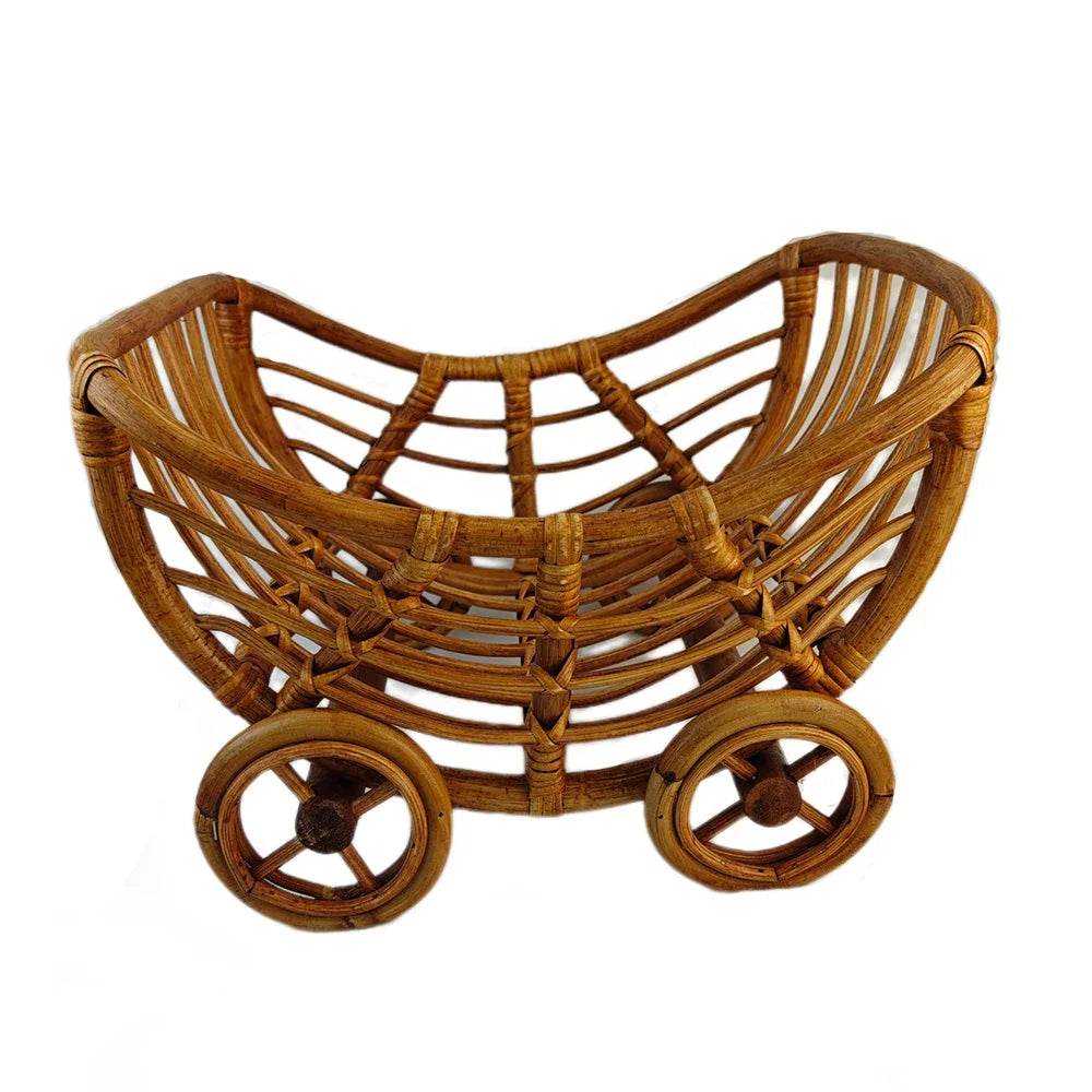 Cesta de Ratán para Bebé | Carrito Original para Fotografía de Recién Nacidos | Utilería para Sesiones Fotográficas