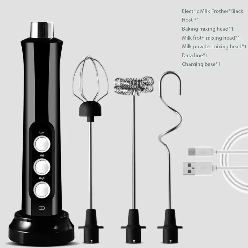 Espumador de Leche Eléctrico USB Recargable Inalámbrico - Batidor de Mano con 3 Velocidades para Latte, Cappuccino y Chocolate Caliente