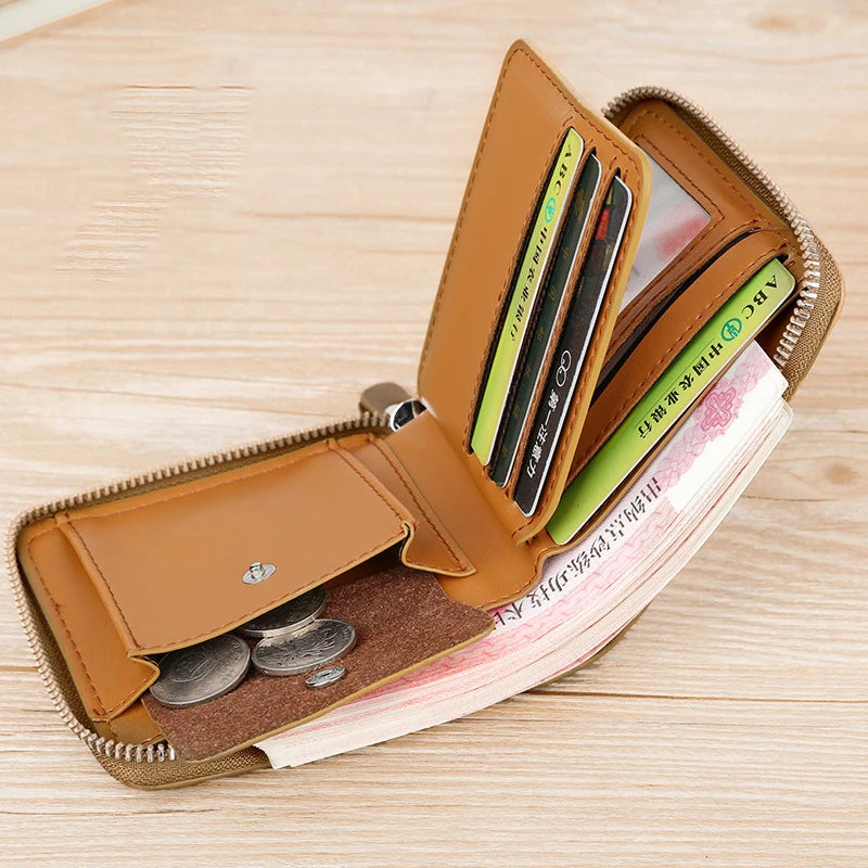 Cartera de Hombre de Cuero, Monedero de Lujo con Cremallera, Portatarjetas y Bolsillo para Monedas RFID, Regalos para Hombre