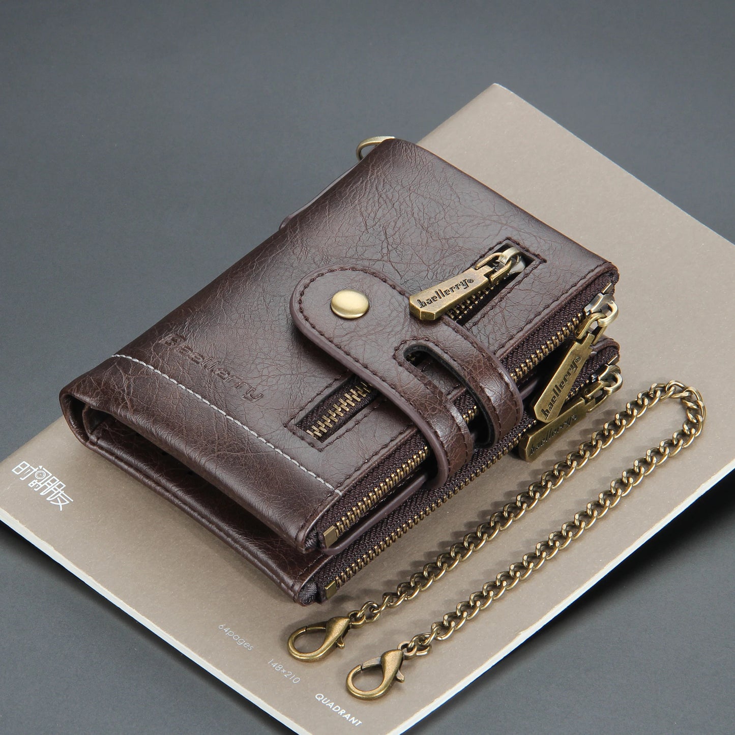 Carteras Baellerry para Hombre con Grabado de Nombre, 11 Tarjeteros, Monedero con Doble Cremallera, Cartera de Alta Calidad