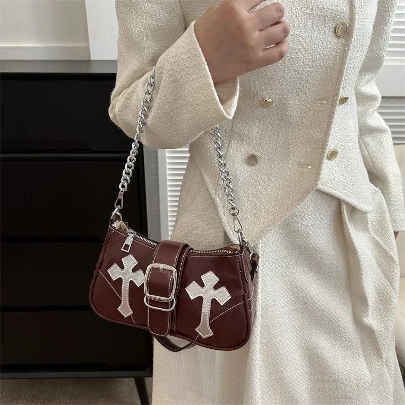 Bolso Y2K de Cadena para Mujer, Estilo Retro, Pequeño Bolso de Hombro, Clutch Fashion de PU para Chicas Modernas
