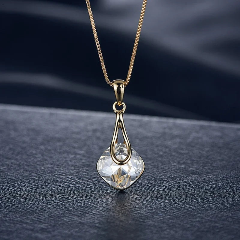 Conjunto de joyería para mujer, pendientes cuadrados de diamantes de imitación, collar con colgante de gota de agua, a la moda