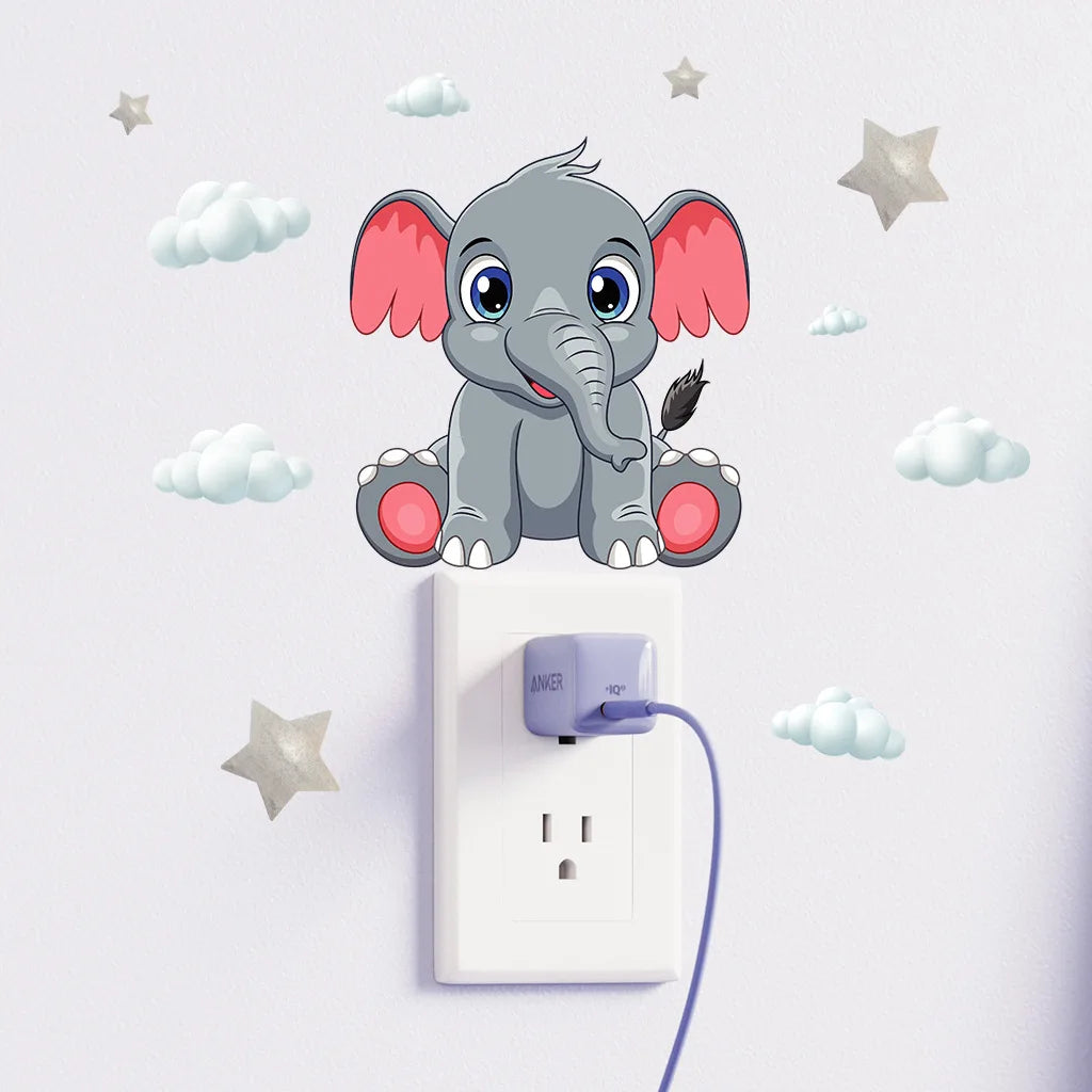 Pegatinas Luminosas de Pared con Forma de Nube y Pequeño Elefante para Decoración de Habitación de Bebés y Niños, Decoración del Hogar, Calcomanía Combinada que Brilla en la Oscuridad
