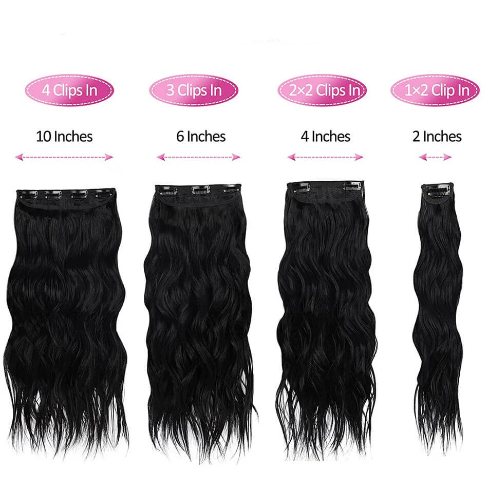 Extensiones de Cabello Sintético Largo con Clip, Ondulado Ombre Rubio y Marrón, Postizos Gruesos, 6 Piezas por Juego