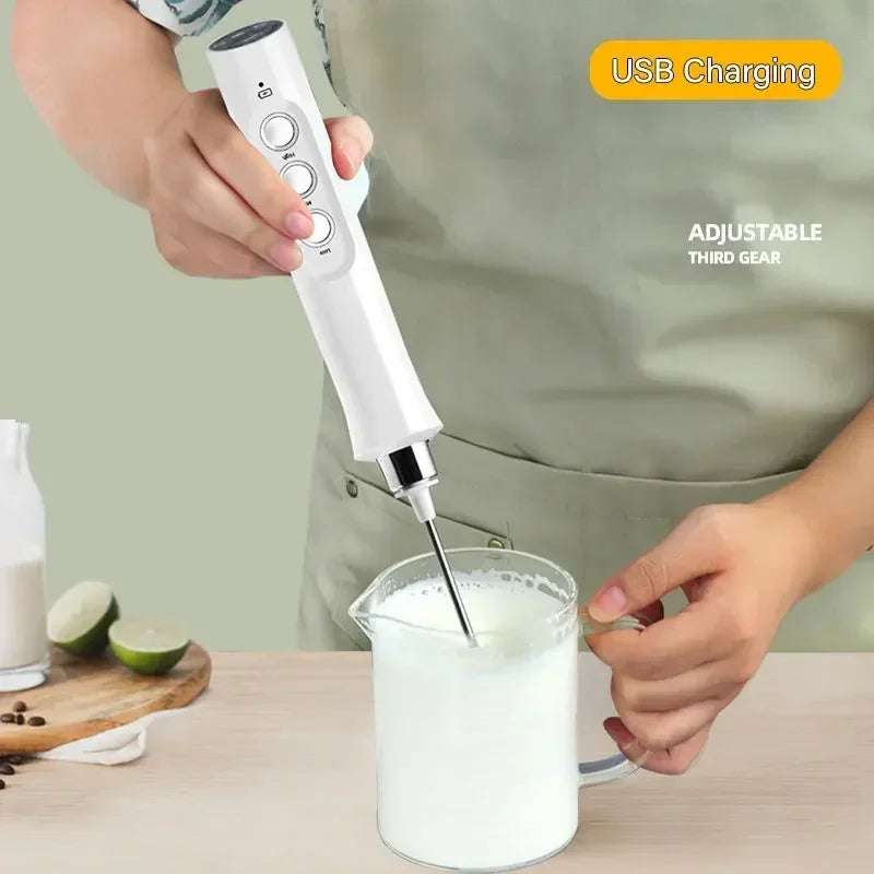 Espumador de Leche Eléctrico USB Recargable Inalámbrico - Batidor de Mano con 3 Velocidades para Latte, Cappuccino y Chocolate Caliente